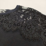 AEVES 450BS170-0670 FRENCH LACE ROCHE TOPS レース 七分袖 ニット ネイビー レディース アエヴェス【中古】4-0804M♪