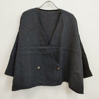 nest Robe 01182-1128 リネンデラべVネックジャケット ノーカラージャケット ネイビー レディース ネストローブ【中古】4-0906M♪