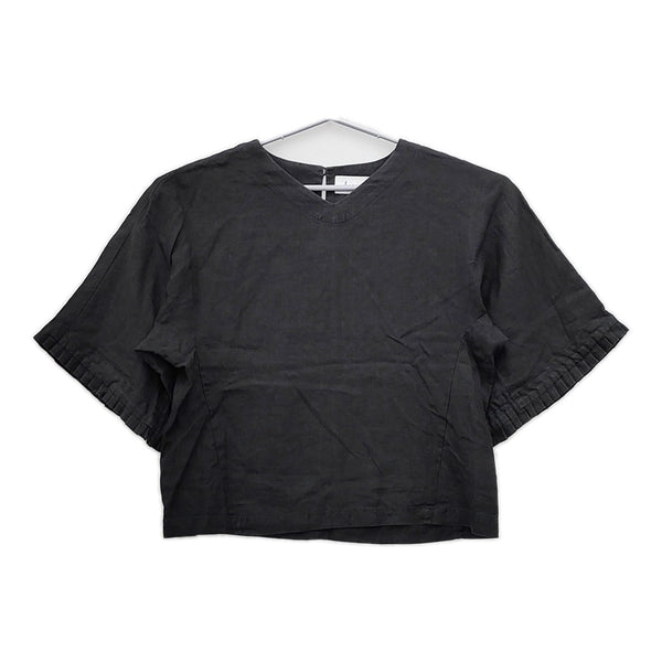 si-si-si comfort リネン プルオーバー Vネック ブラウス シャツ ブラック レディース スースースーコンフォート【中古】5-0516M△