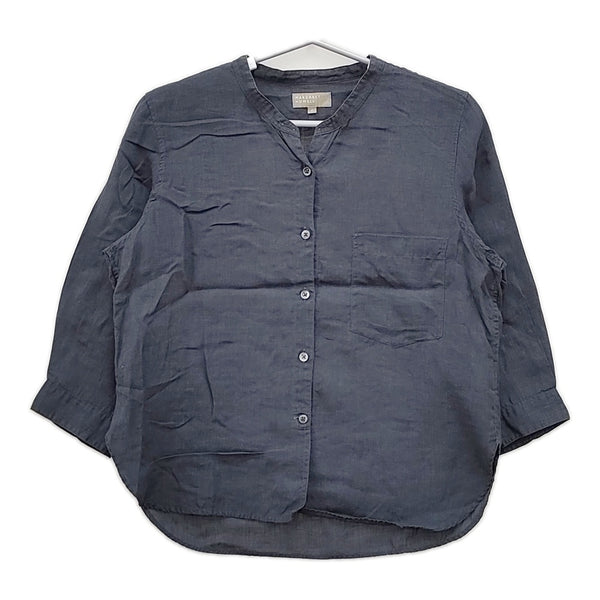MARGARET HOWELL 578-9153017 ファインリネンカラーレスシャツ 七分袖 サイズ1 シャツ 2019SS ネイビー レディース マーガレットハウエル【中古】5-0516M△