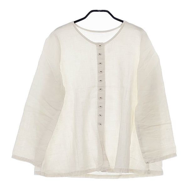 nest Robe 01161-1074 ノーカラー 長袖 リネン ブラウス シャツ オフホワイト レディース ネストローブ【中古】5-0516M△