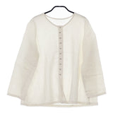 nest Robe 01161-1074 ノーカラー 長袖 リネン ブラウス シャツ オフホワイト レディース ネストローブ【中古】5-0516M△