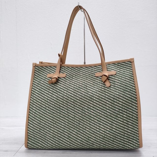 GIANNI CHIARINI MARCELLA DIAGONAL LINE 定価42900円 クラッチバッグ付き トートバッグ カーキ レディース ジャンニキャリーニ【中古】4-1008M◎