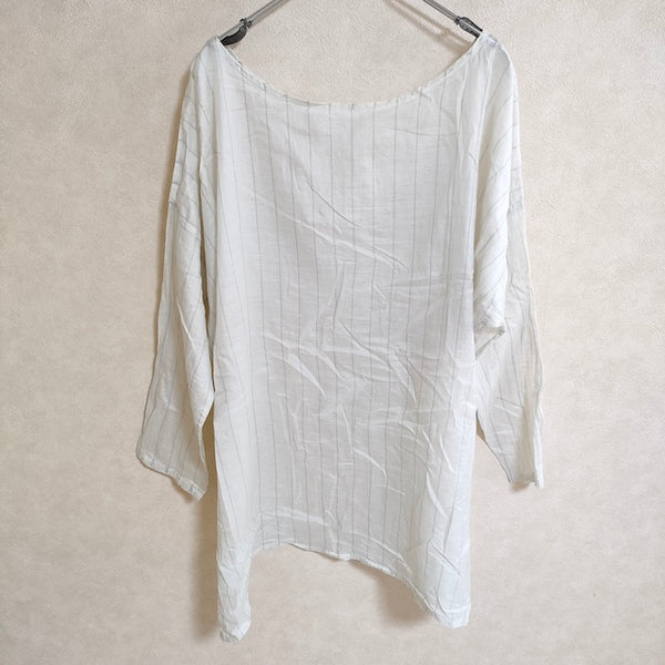 Toujours ヘンリーネック ストライプ ワイド 長袖シャツ アイボリー レディース トゥジュー【中古】4-0909M△