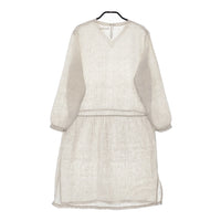 fog linen work ギャザー Vネック 長袖 ワンピース ライトベージュ レディース フォグリネンワーク【中古】5-0516M△