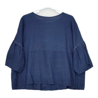 cinq symphonie 長袖 カットオフ ギャザー ワイド ブラウス シャツ ブルー レディース サンクサンフォニー【中古】5-0516M△