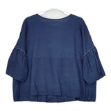 cinq symphonie 長袖 カットオフ ギャザー ワイド ブラウス シャツ ブルー レディース サンクサンフォニー【中古】5-0516M△