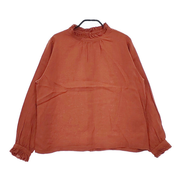 cinq symphonie リネン フリルカラー バックボタン ブラウス シャツ オレンジ レディース サンクサンフォニー【中古】5-0516M△