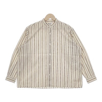 GYMPHLEX バンドカラー ワイド  Ｊ-1470 combed cotton ストライプ 長袖シャツ ベージュ レディース ジムフレックス【中古】5-0101M∞