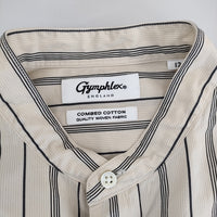 GYMPHLEX バンドカラー ワイド  Ｊ-1470 combed cotton ストライプ 長袖シャツ ベージュ レディース ジムフレックス【中古】5-0101M∞