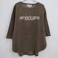 AMERICANA パイル地 ロゴ刺繍 七分袖 Ｔシャツ カットソー カーキ レディース アメリカーナ【中古】4-0818S♪