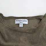 AMERICANA パイル地 ロゴ刺繍 七分袖 Ｔシャツ カットソー カーキ レディース アメリカーナ【中古】4-0818S♪