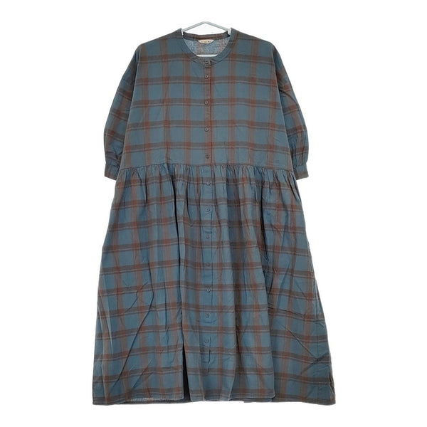 SM2 Samansa Mos2 コットンリネン ギャザー チェック柄 YG-1104982 ワンピース ブルー ブラウン レディース サマンサモスモス【中古】5-0516M△