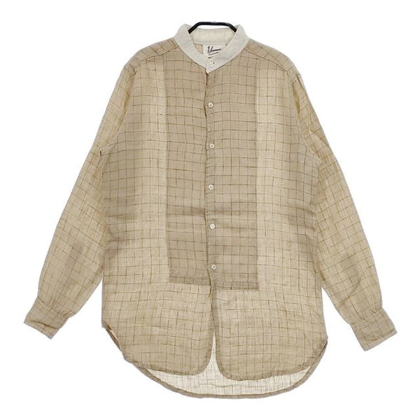Yarmo スタンドカラー クレリックシャツ リネン 麻 イギリス製 長袖シャツ ベージュ レディース ヤーモ【中古】5-0405M∞