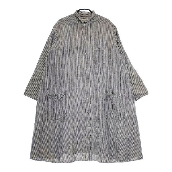 TRAVAIL MANUEL シャツコート ワンピース コットンリネン ストライプ コート ネイビー ホワイト レディース トラバイユマニュアル【中古】5-0405M∞