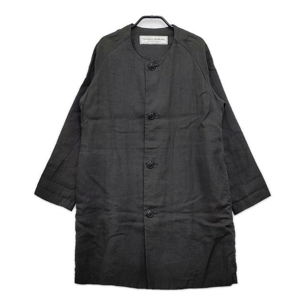 TRAVAIL MANUEL ノーカラーリネンコート 麻 コート チャコールグレー レディース トラバイユマニュアル【中古】5-0405M∞
