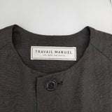 TRAVAIL MANUEL ノーカラーリネンコート 麻 コート チャコールグレー レディース トラバイユマニュアル【中古】5-0405M∞