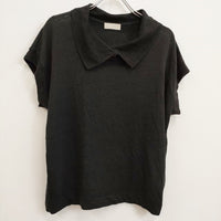 MARGARET HOWELL 578-0168670 サイズ2 LINEN JERSEY POLO リネンニット ポロシャツ ブラック レディース マーガレットハウエル【中古】4-0818S♪