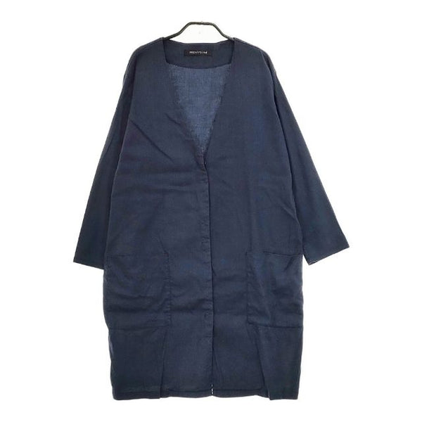 mizuiro-ind ノーカラーコート 羽織 比翼ボタン リネンレーヨン コート ネイビー レディース ミズイロインド【中古】5-0410M∞