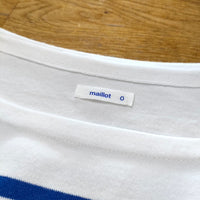 maillot パネルボーダーバスク ボートネック 長袖 サイズ0 カットソー ホワイト ブルー レディース マイヨ【中古】4-0909M△