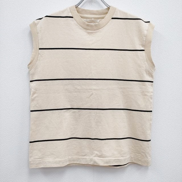 blurhms コットンナップボーダースリーブレスTシャツ ノースリーブカットソー BHSW24S18 24SS アイボリー ブラック ブラームス【中古】4-0814S♪ blurhms コットンナップボーダースリーブレスTシャツ ノースリーブ