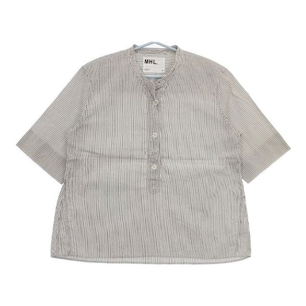 MHL. 半袖 595-0152507 COTTON LINEN STRIPE プルオーバー ブラウス シャツ 20SS ホワイト グレー レディース エムエイチエル【中古】5-0724S∞