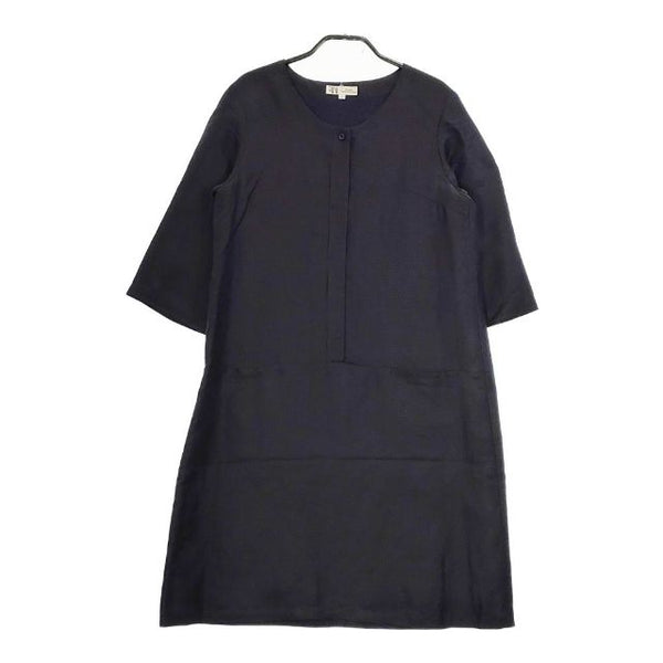 Chiclin リネンシルク 七分袖 プルオーバー ワンピース ネイビー 濃紺 レディース チクリン【中古】5-0410M∞
