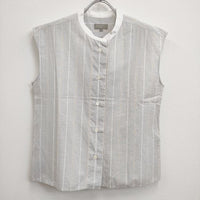 MARGARET HOWELL WIDE PJ STRIPE COTTON LINEN ノースリーブ ブラウス シャツ グレー レディース マーガレットハウエル【中古】4-0823S♪