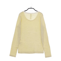 MHL. 595-169376 サイズ2 ボーダー Uネック 長袖Ｔシャツ カットソー ロンＴ イエロー ホワイト レディース エムエイチエル【中古】5-0305M♪