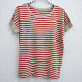 MARGARET HOWELL 578-168206 サイズ2 リネンボーダー半袖Tシャツ カットソー ベージュ レッド レディース マーガレットハウエル【中古】4-0820S♪