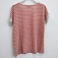 MARGARET HOWELL 578-168206 サイズ2 リネンボーダー半袖Tシャツ カットソー ベージュ レッド レディース マーガレットハウエル【中古】4-0820S♪