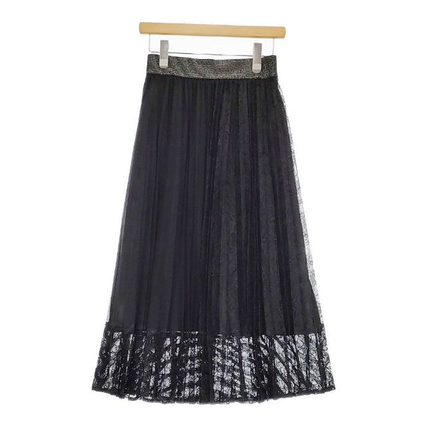 VIVIENNE TAM レース プリーツ チュール ロングスカート ブラック レディース ヴィヴィアンタム【中古】5-0224M∞