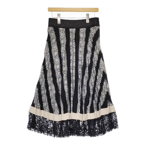 VIVIENNE TAM プリーツ 裾レース ロングスカート ブラック ホワイト レディース ヴィヴィアンタム【中古】5-0224M∞