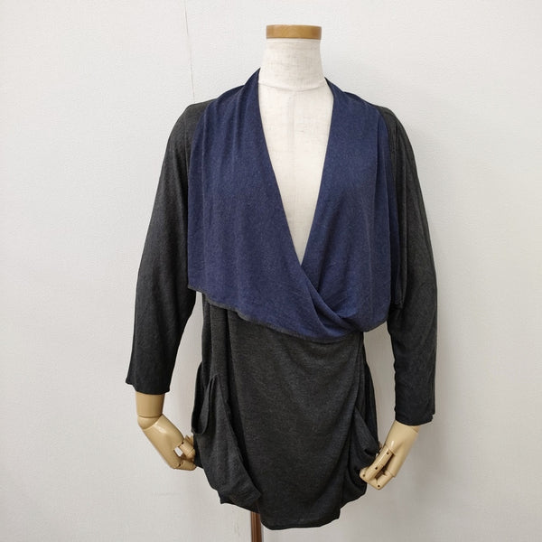 VIVIENNE TAM 変型 カーディガン サイズ0 シルク混 カーディガン グレー ネイビー レディース ヴィヴィアンタム【中古】5-0711M◎