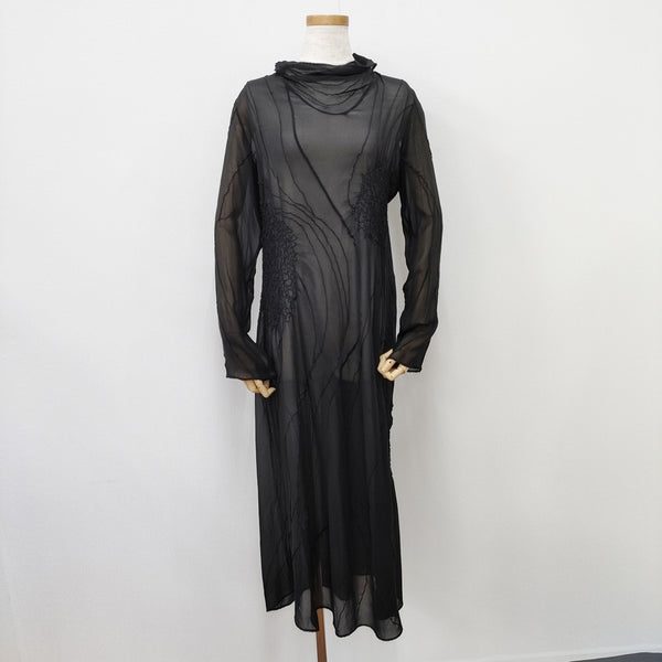 JURGEN LEHL シフォン シースルー 刺繍 ワンピース ブラック レディース ヨーガンレール【中古】5-0711M◎