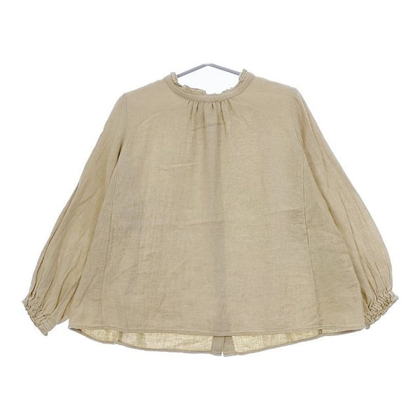nest Robe フリルカラーリネンブラウス ダメージダイウオッシュ加工 01174-1129-7 ブラウス シャツ ベージュ レディース ネストローブ【中古】5-0421M∞