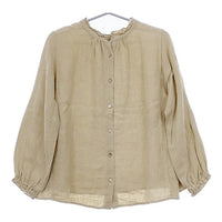 nest Robe フリルカラーリネンブラウス ダメージダイウオッシュ加工 01174-1129-7 ブラウス シャツ ベージュ レディース ネストローブ【中古】5-0421M∞