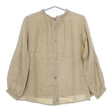 nest Robe フリルカラーリネンブラウス ダメージダイウオッシュ加工 01174-1129-7 ブラウス シャツ ベージュ レディース ネストローブ【中古】5-0421M∞