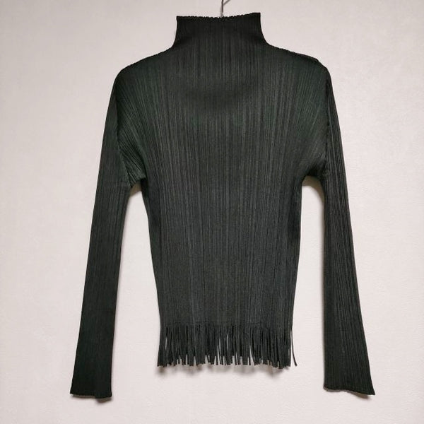 PLEATS PLEASE ISSEY MIYAKE PP63-JK852 プリーツ フリンジ ハイネック 長袖Ｔシャツ カットソー ロンＴ ブラック レディース プリーツプリーズ【中古】4-1010M∞