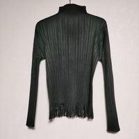 PLEATS PLEASE ISSEY MIYAKE PP63-JK852 プリーツ フリンジ ハイネック 長袖Ｔシャツ カットソー ロンＴ ブラック レディース プリーツプリーズ【中古】4-1010M∞