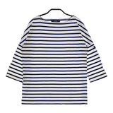 SAINT JAMES ピリアック ボーダー ボートネック コットン Ｔシャツ カットソー ブルー ホワイト レディース セントジェームス【中古】5-0502M△
