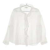 tumugu ロイヤルリネンフリルブラウス 定価17380円 TB23106 ブラウス シャツ ホワイト レディース ツムグ【中古】5-0502M△