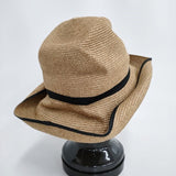 mature ha BOXED HAT 11cm brim switch color line 帽子 ハット ベージュ レディース マチュアーハ【中古】4-0814M♪