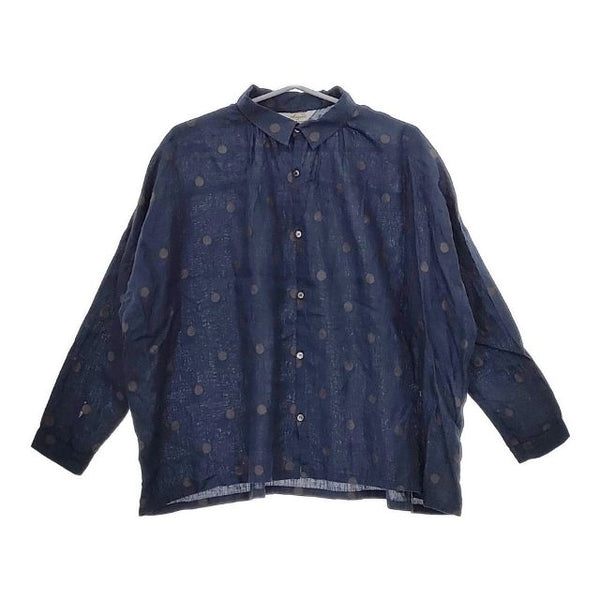 Ichi Antiquites ドット刺繍 リネン M/F700305 長袖シャツ ネイビー ブラウン レディース イチアンティークス【中古】5-0421M∞