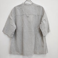 MHL. 595-0152507 サイズ3 COTTON LINEN STRIPE ストライプバンドカラー半袖シャツ ホワイト グレー レディース エムエイチエル【中古】4-0904S♪