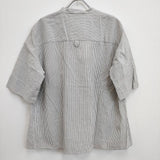 MHL. 595-0152507 サイズ3 COTTON LINEN STRIPE ストライプバンドカラー半袖シャツ ホワイト グレー レディース エムエイチエル【中古】4-0904S♪