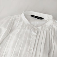 ZARA プリーツ ポリエステル EUR L USA L MEX 30 ブラウス シャツ ホワイト レディース ザラ【中古】5-0224M∞
