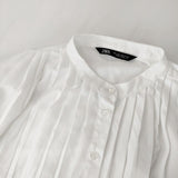 ZARA プリーツ ポリエステル EUR L USA L MEX 30 ブラウス シャツ ホワイト レディース ザラ【中古】5-0224M∞