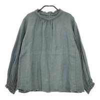 nest Robe ダメージダイウォシュ加工 リネン フリルカラー 01154-1289 ブラウス シャツ グリーン レディース ネストローブ【中古】5-0424M∞