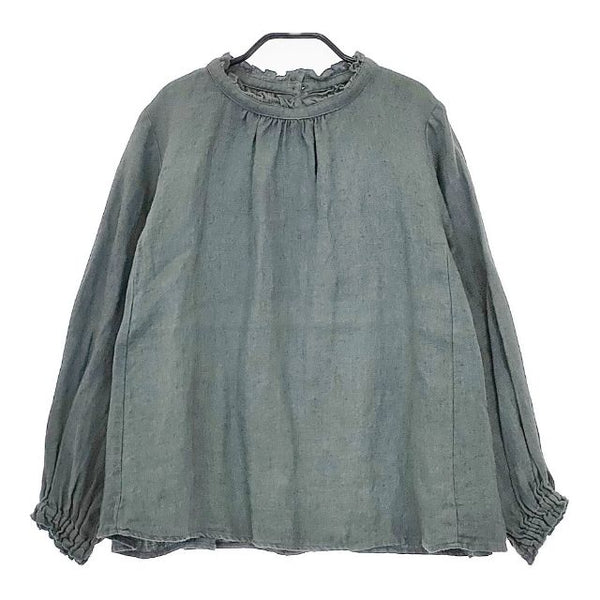 nest Robe ダメージダイウォシュ加工 リネン フリルカラー 01154-1289 ブラウス シャツ グリーン レディース ネストローブ【中古】5-0424M∞